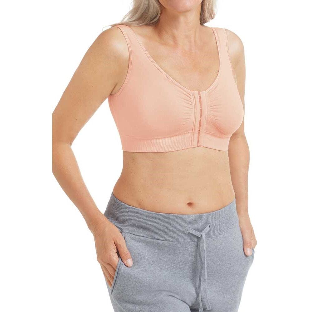 Amoena Clara Bra Wire-Free Front Closure WMNS L Rose Nude Double Masectomy Hook